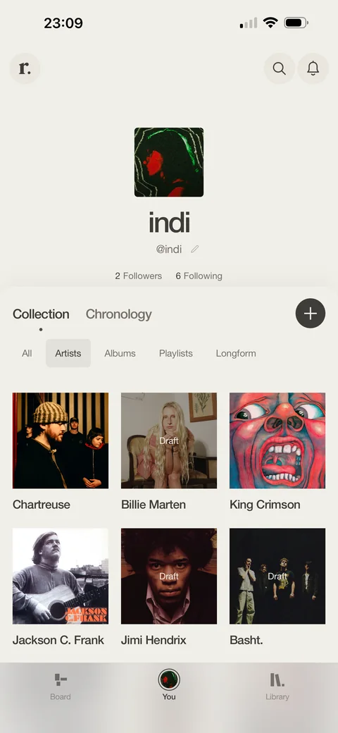 A curator’s profile, with Collection and Chronology tabs